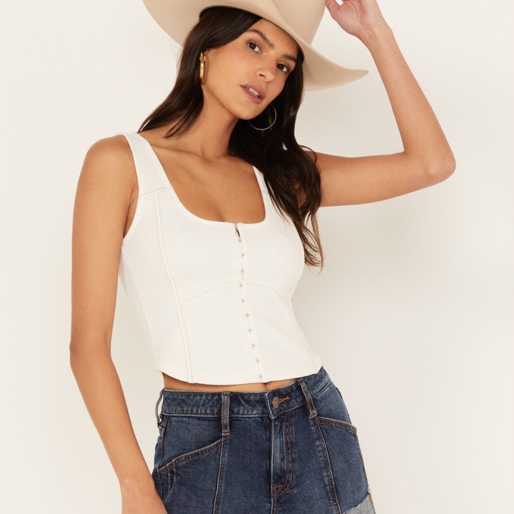 Aqua White Bustier Buttoned Tank Top